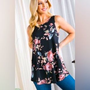 ROUND NECK FLORAL TOP WITH CROSSED OPEN BACK